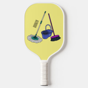 Broom & mop cartoon illustration pickleball paddle