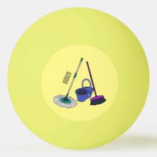 Broom & mop cartoon illustration ping pong ball