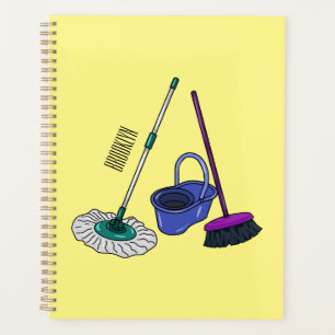 Broom & mop cartoon illustration planner