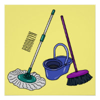 Broom & mop cartoon illustration
