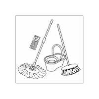 Broom & mop cartoon illustration