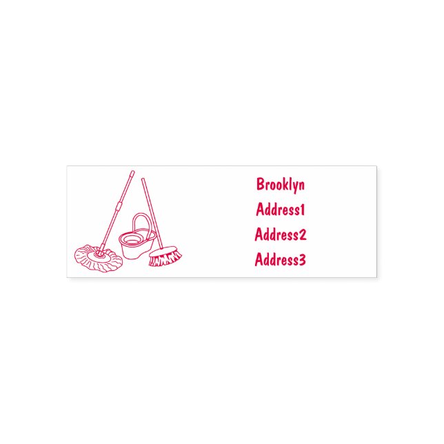 Broom & mop cartoon illustration self-inking stamp (Design)