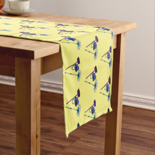 Broom & mop cartoon illustration short table runner
