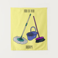 Broom & mop cartoon illustration