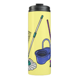 Broom & mop cartoon illustration thermal tumbler