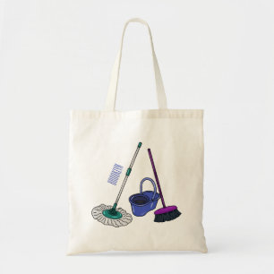 Broom & mop cartoon illustration tote bag