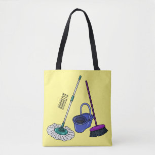 Broom & mop cartoon illustration tote bag