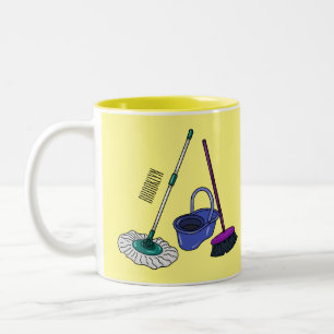 Broom & mop cartoon illustration Two-Tone coffee mug