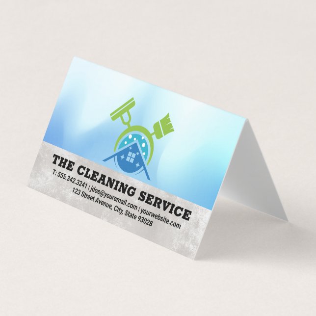 Broom Mop | Cleaning Supplies Home Logo Business Card (Front)