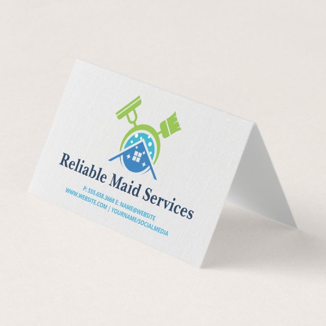 Broom Mop Cleaning Supplies | Maid Services Business Card (Front)