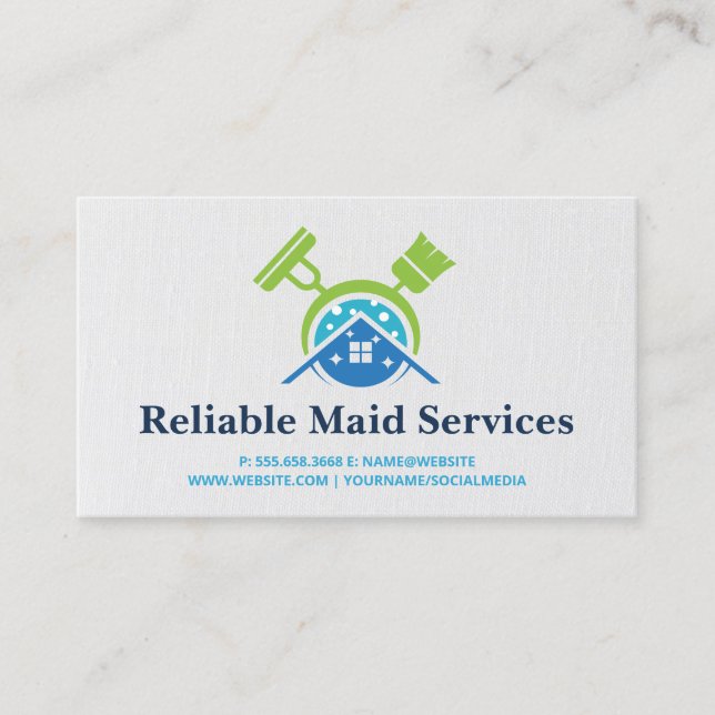 Broom Mop Cleaning Supplies | Maid Services Business Card (Front)