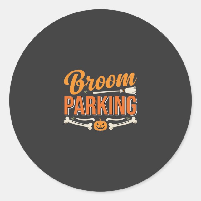 Broom Parking Halloween Vector Design_1 Classic Round Sticker (Front)