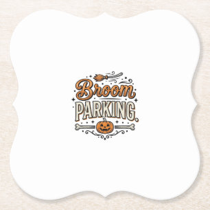 Broom Parking Halloween Vintage Witch Vector Desig Paper Coaster