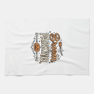 Broom Parking Halloween Vintage Witch Vector Desig Tea Towel