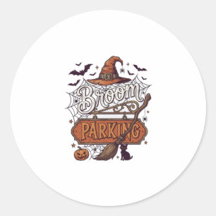Broom Parking Halloween Witch Hat Broomstick Black Classic Round Sticker