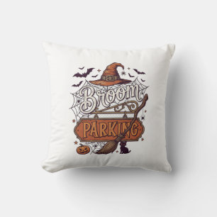 Broom Parking Halloween Witch Hat Broomstick Black Cushion