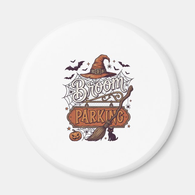 Broom Parking Halloween Witch Hat Broomstick Black Magnet (Front)