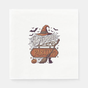 Broom Parking Halloween Witch Hat Broomstick Black Napkin