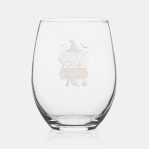 Broom Parking Halloween Witch Hat Broomstick Black Stemless Wine Glass