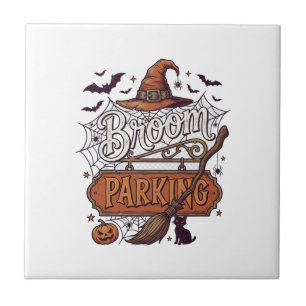 Broom Parking Halloween Witch Hat Broomstick Black Tile