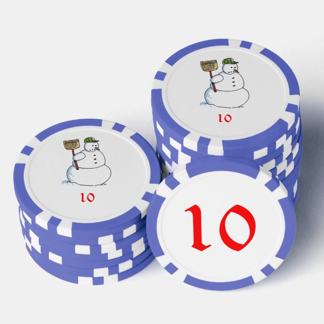 Broom Snowman blue 10 striped poker chip (Stack)