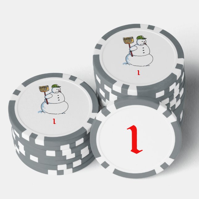 Broom Snowman grey 1 striped poker chip (Stack)