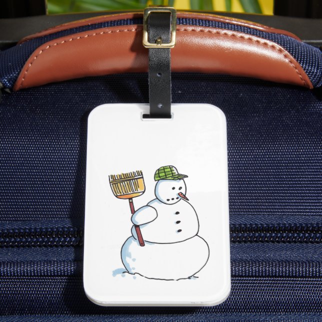 Broom Snowman luggage tag (Front Insitu 2)