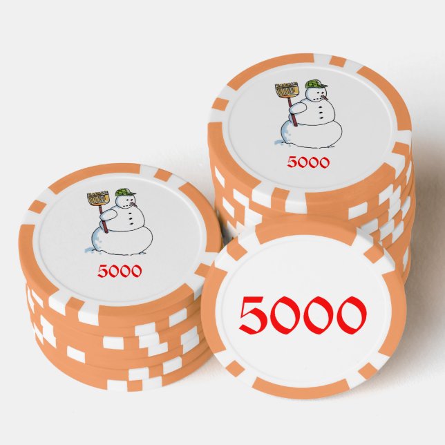 Broom Snowman orange 5000 striped poker chip (Stack)