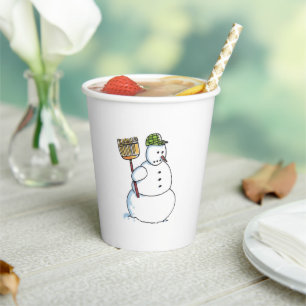 Broom Snowman paper cups