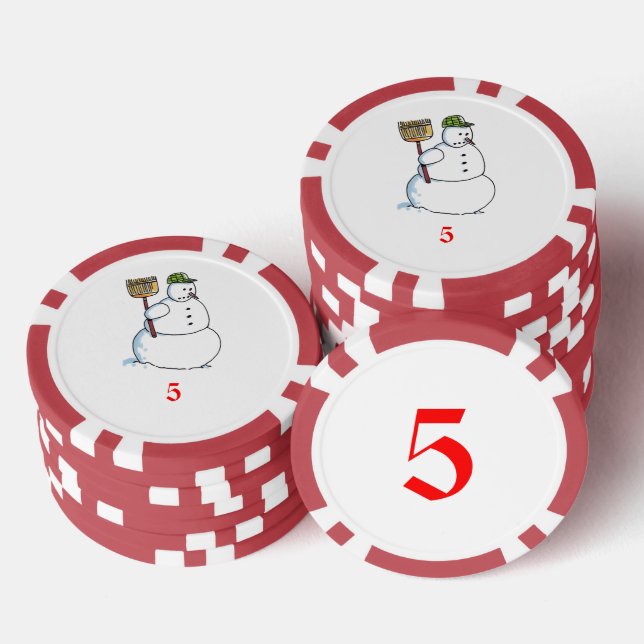 Broom Snowman red 5 striped poker chip (Stack)