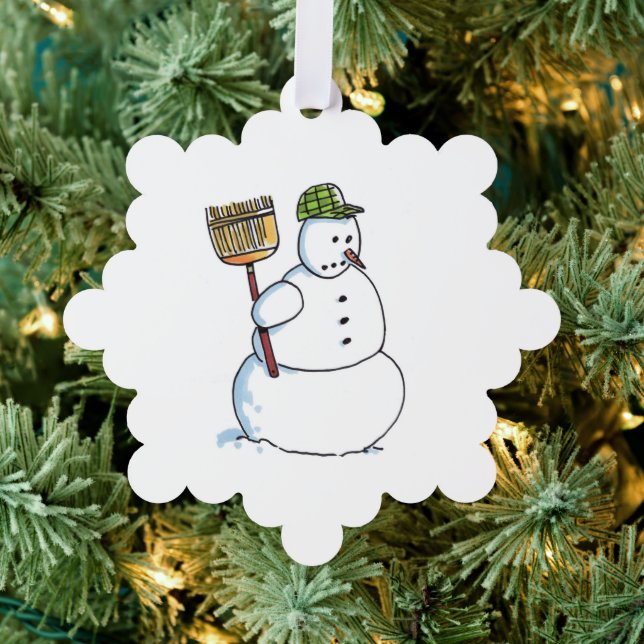 Broom Snowman snowflake paper ornament (Insitu (Tree))