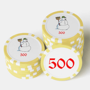 Broom Snowman yellow 500 striped poker chip