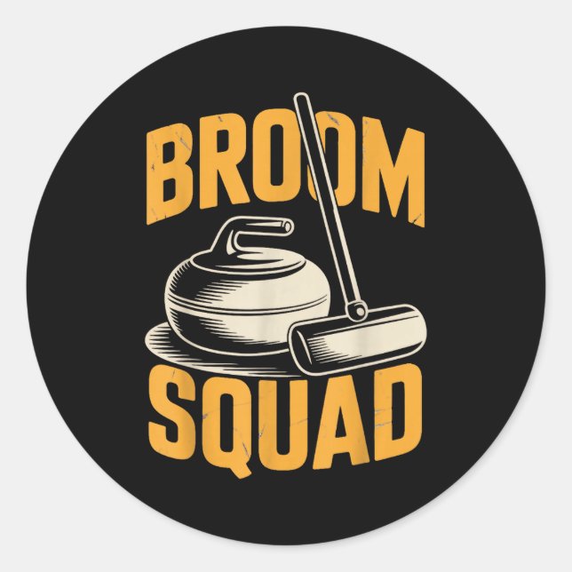 Broom Squad Ice Sweeng Rock Stone Sliding Curling  Classic Round Sticker (Front)