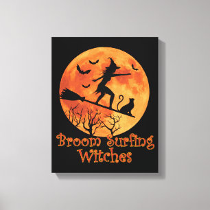 Broom Surfing Witches - Funny Halloween Canvas Print