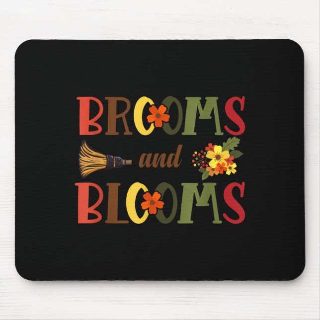 Brooms And Blooms Funny Halloween Mouse Pad (Front)