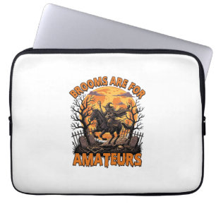 Brooms Are Amateurs Halloween Witch Horse Moon Gra Laptop Sleeve