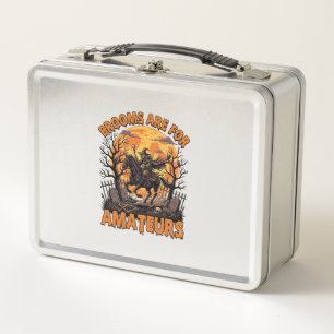 Brooms Are Amateurs Halloween Witch Horse Moon Gra Metal Lunch Box