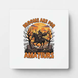 Brooms Are Amateurs Halloween Witch Horse Moon Gra Plaque