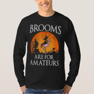 Brooms Are For Amateurs Witch Riding Flamingo Cost T-Shirt
