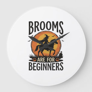 Brooms Are for Beginners Vintage Halloween Witch D Large Clock