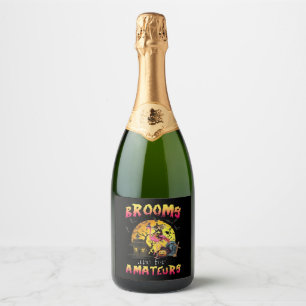 Brooms Are For Flamingo Halloween Sparkling Wine Label
