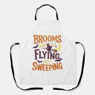 Brooms Flying Sweeping Halloween Witch Moon Bats Apron
