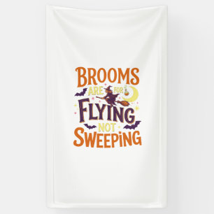 Brooms Flying Sweeping Halloween Witch Moon Bats Banner