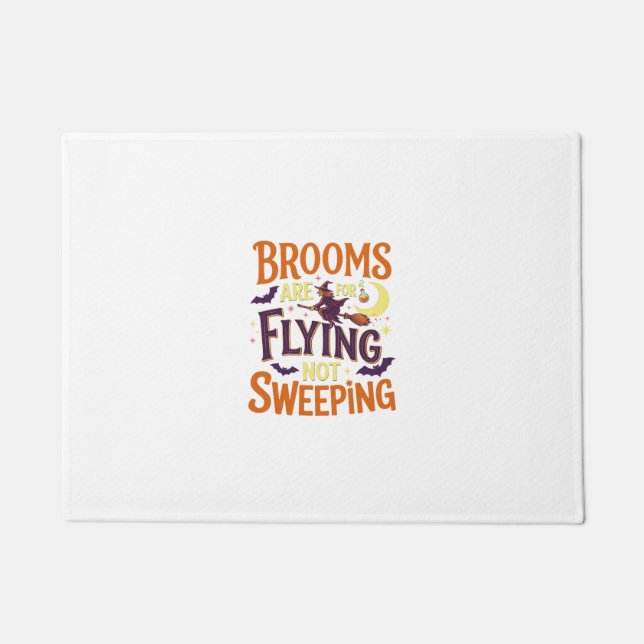 Brooms Flying Sweeping Halloween Witch Moon Bats Doormat (Front)