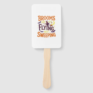 Brooms Flying Sweeping Halloween Witch Moon Bats Hand Fan
