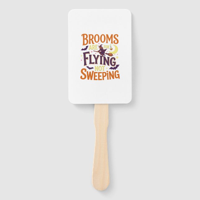 Brooms Flying Sweeping Halloween Witch Moon Bats Hand Fan (Front)