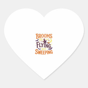 Brooms Flying Sweeping Halloween Witch Moon Bats Heart Sticker