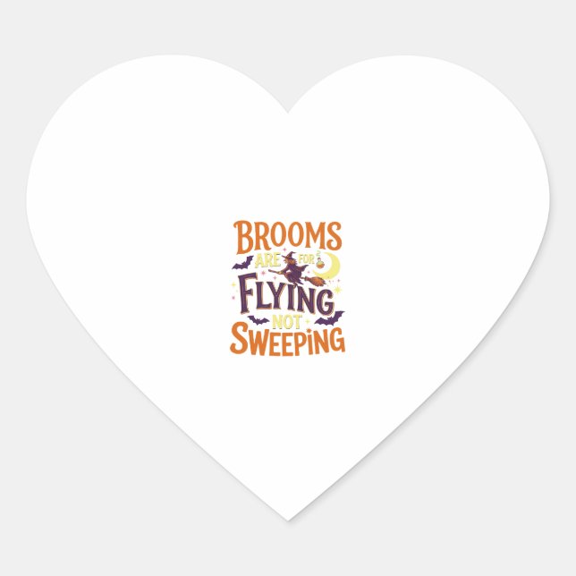 Brooms Flying Sweeping Halloween Witch Moon Bats Heart Sticker (Front)