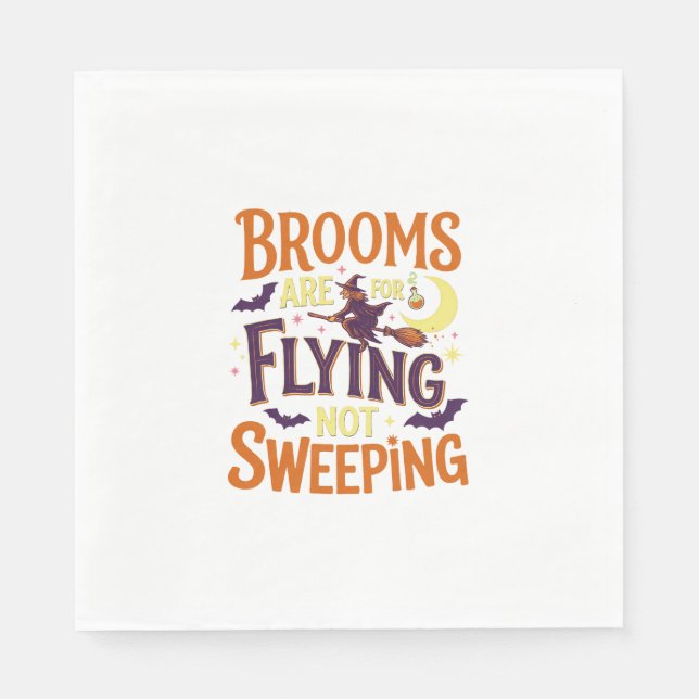 Brooms Flying Sweeping Halloween Witch Moon Bats Napkin (Front)