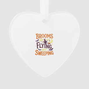 Brooms Flying Sweeping Halloween Witch Moon Bats Ornament